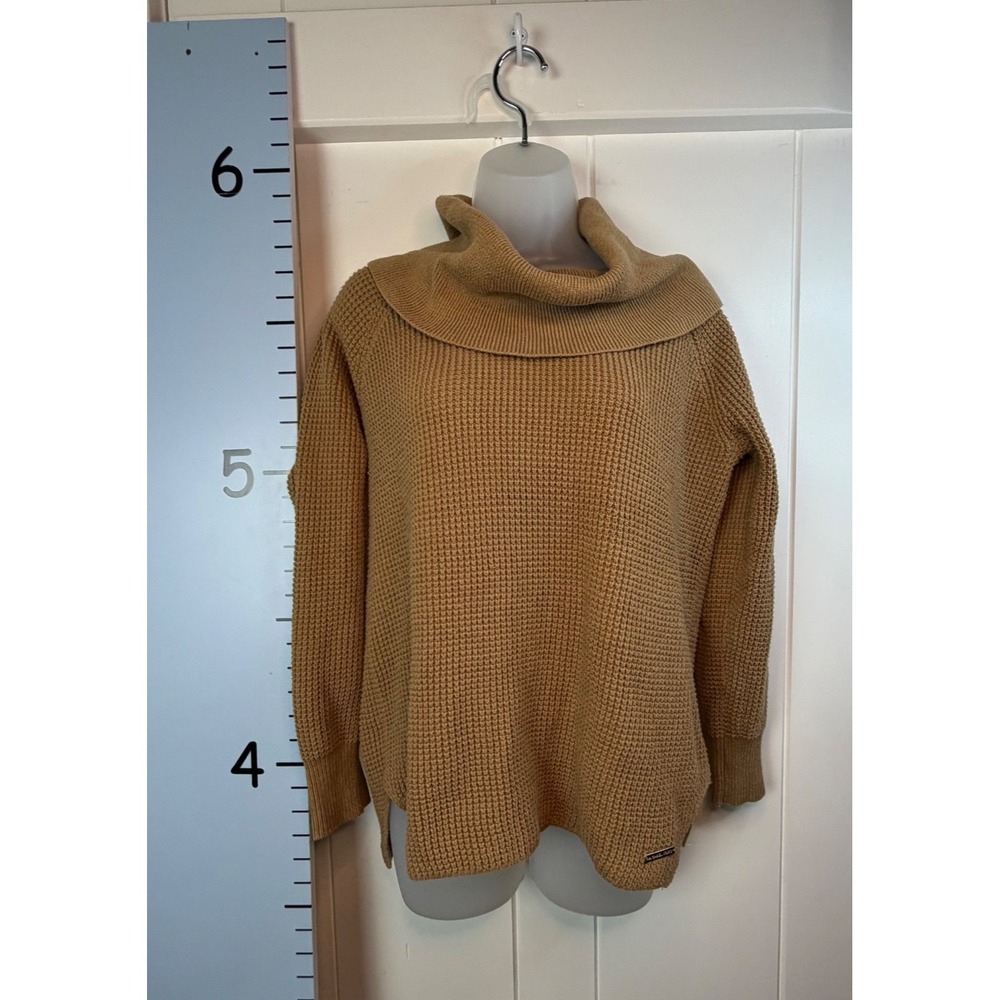Michael Kors Women's Sweater Small Ribbed Hem Cuff Cowl Neck Chunky Knit Tan
